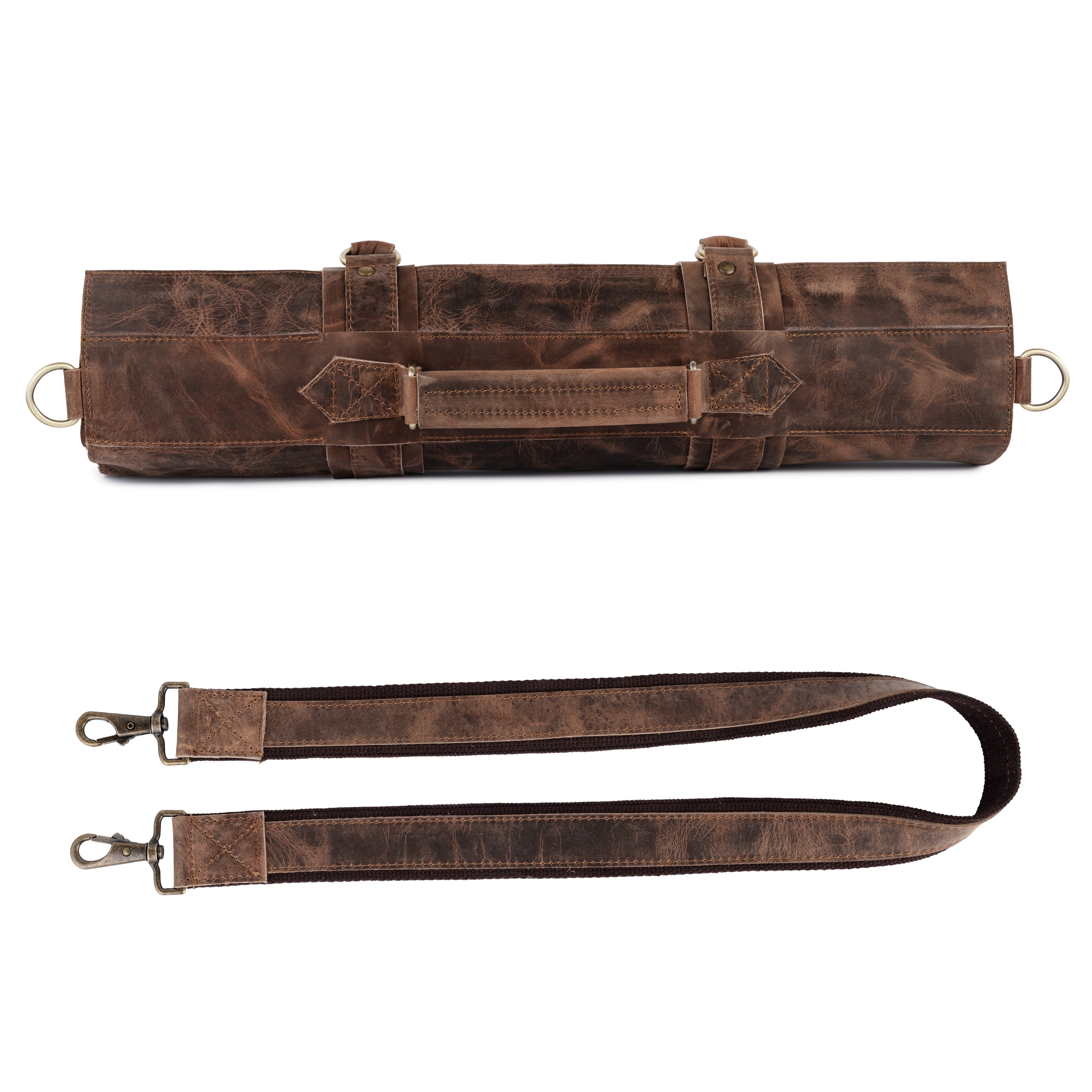 The Dorset Dark Brown Crazy Horse Pull up Leather Knife roll - Biggy