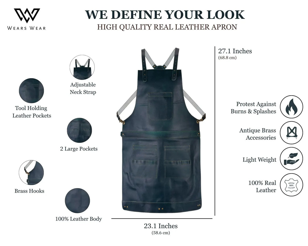 The Bedfordshire Full Grain Handmade Crossbody Leather apron