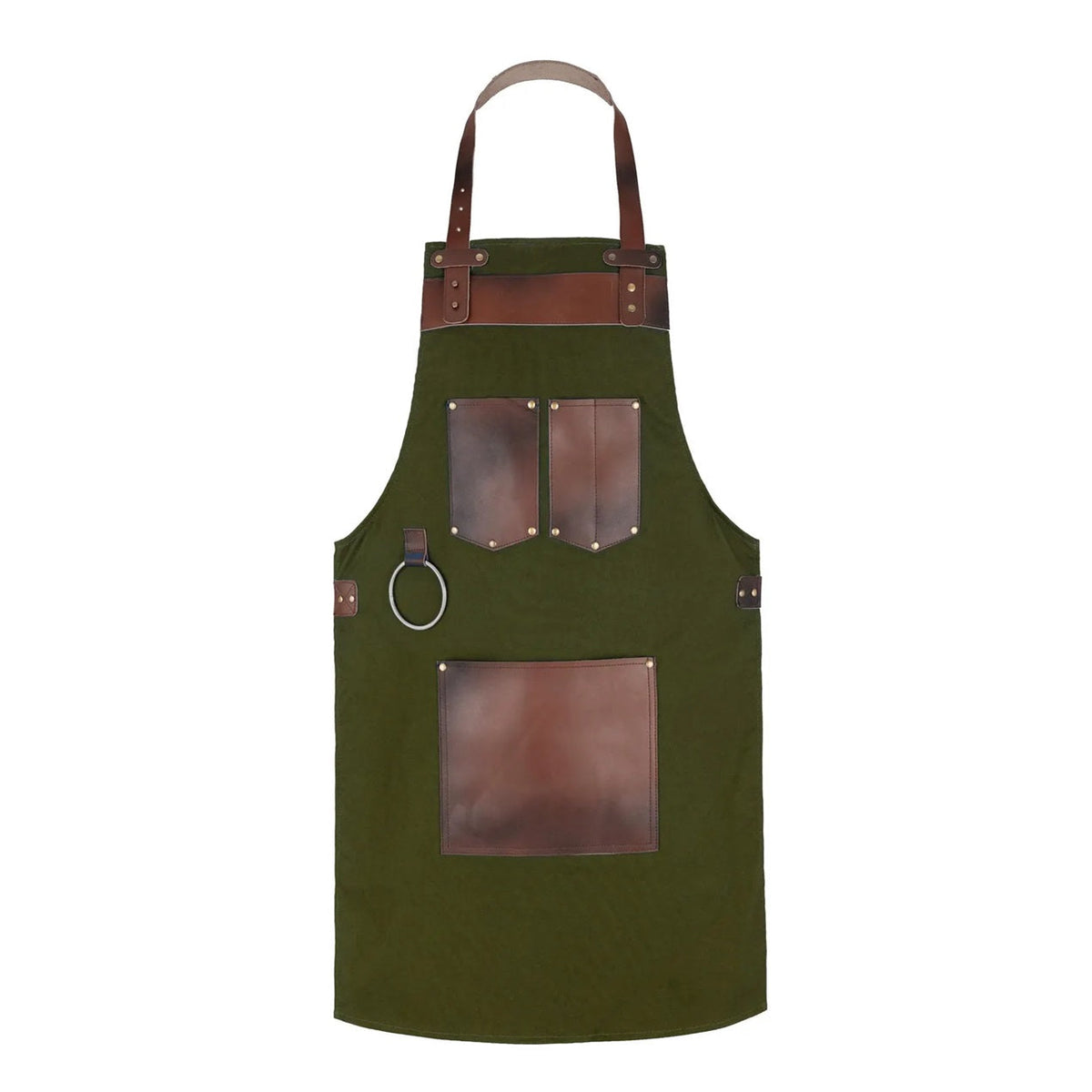 The Essex Full Grain Handmade Brown Leather Pocket Canvas Apron
