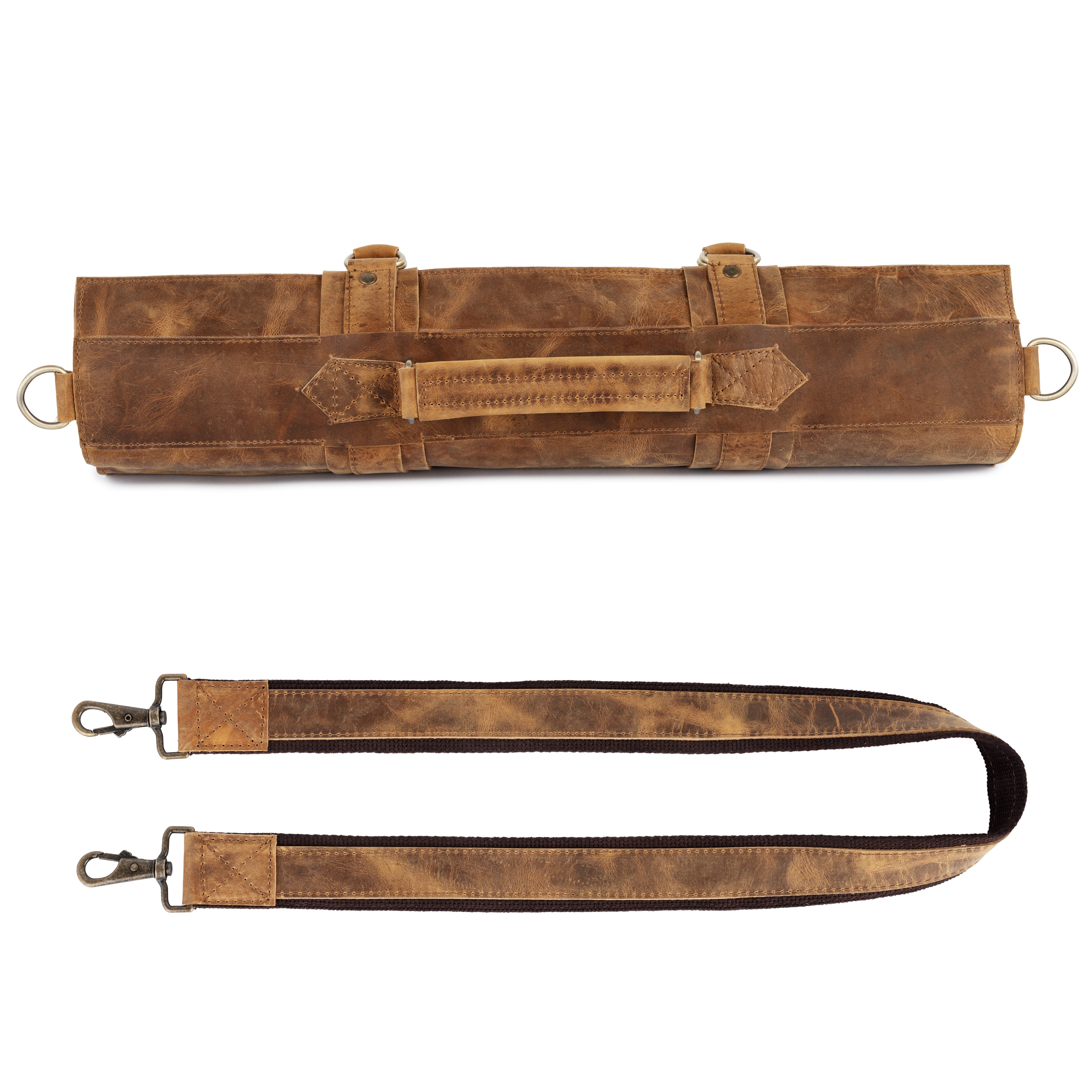 The Dorset Tan Brown Crazy Horse Pull up Leather Knife roll - Biggy