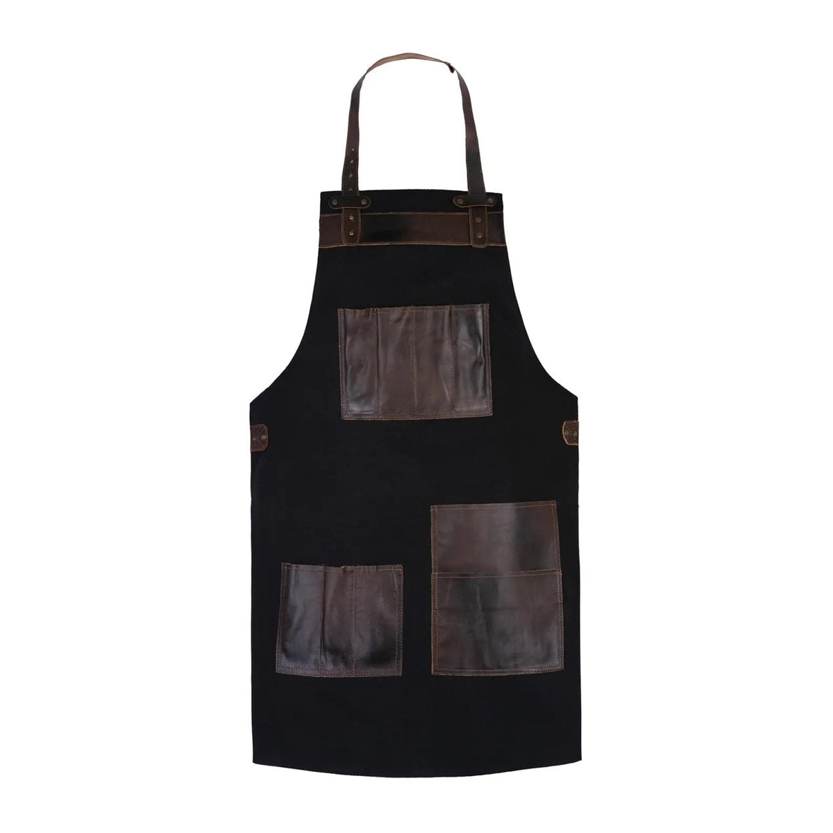 The Essex Full Grain Handmade Brown Leather Pocket Canvas Apron