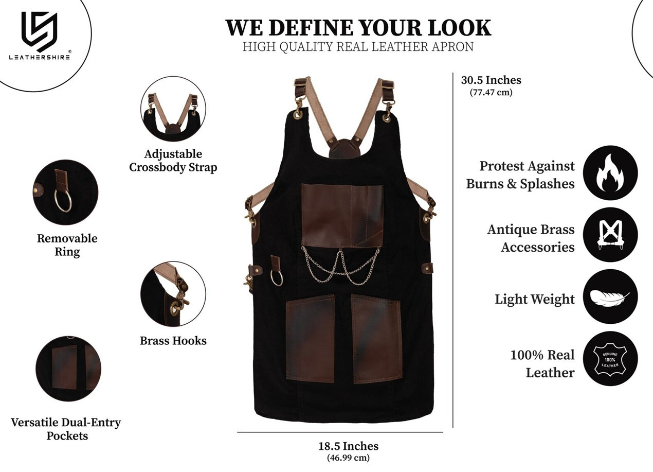 The Bedfordshire New Style Black Canvas and Leather Apron