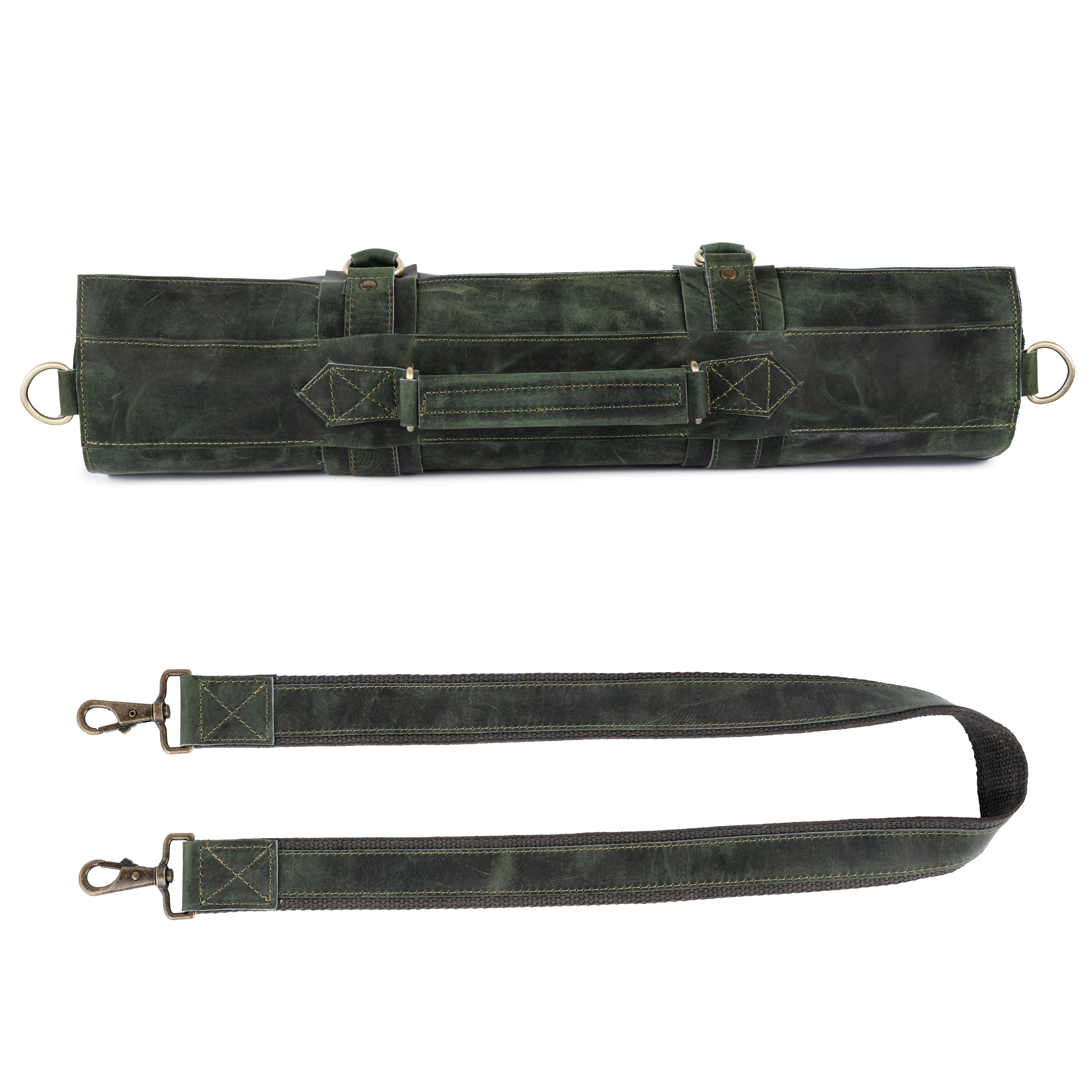 The Dorset Dark Green Crazy Horse Pull up Leather Knife roll - Biggy