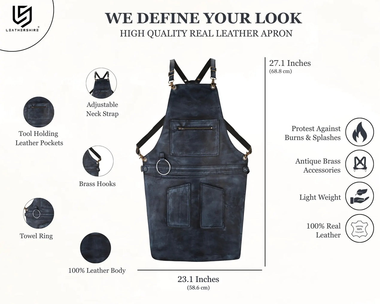 The City of London Full Grain Leather Apron with Zip
