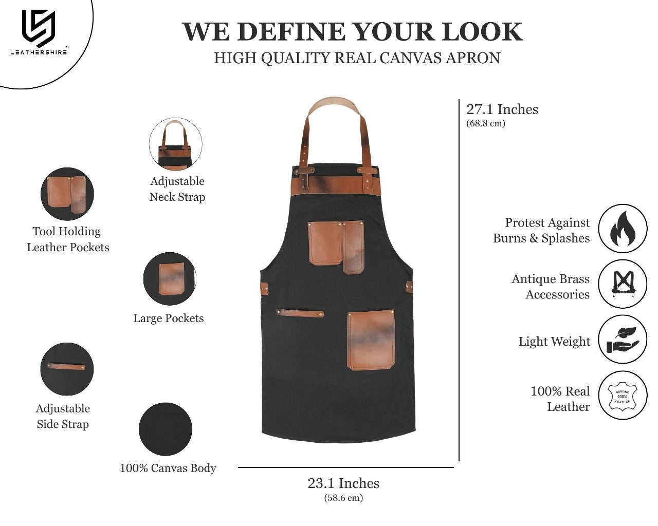 The Essex Canvas Brown Handmade Leather Pocket Apron
