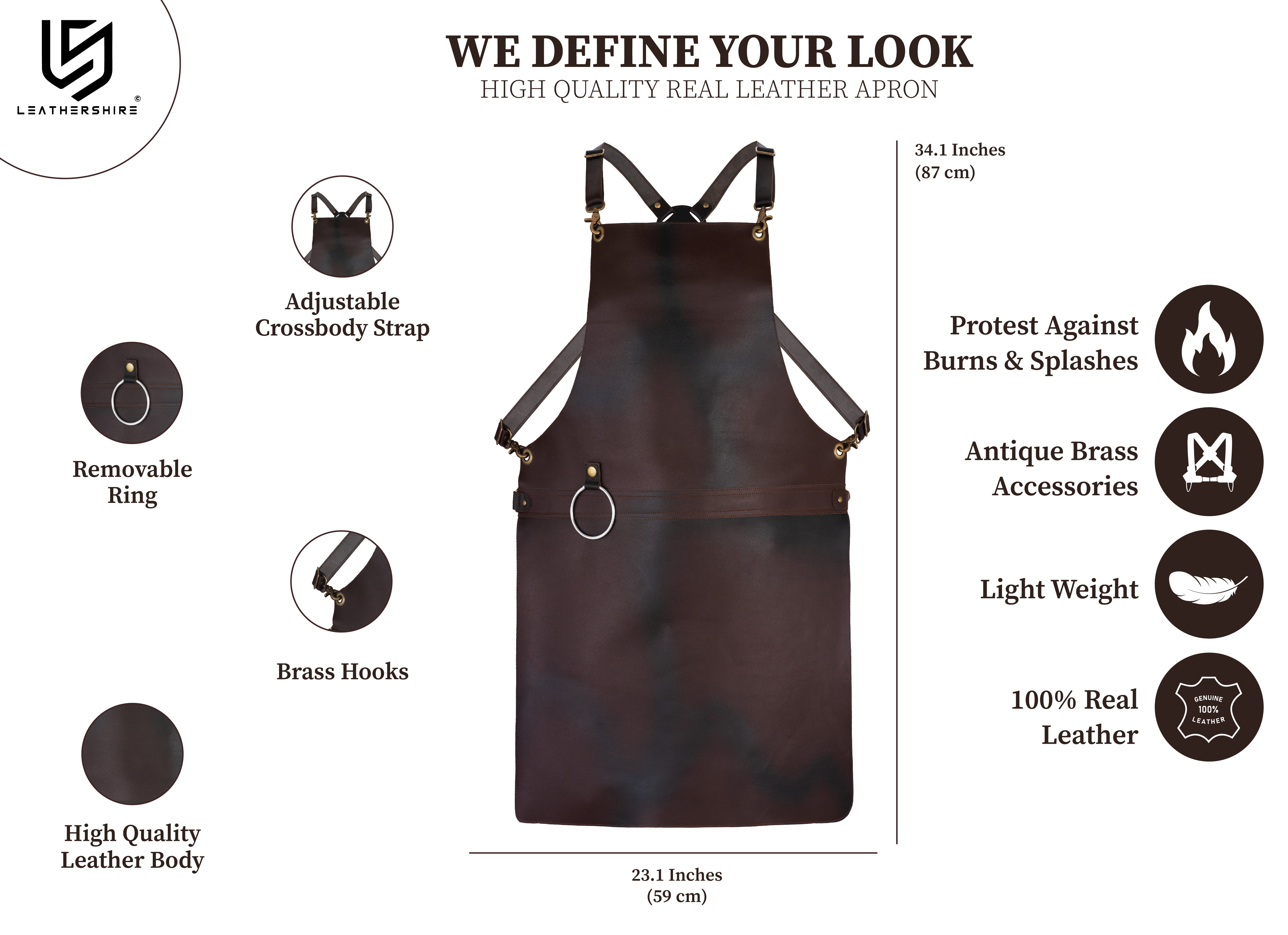 The Isle of Weight Full Grain Leather Without Pockets Apron