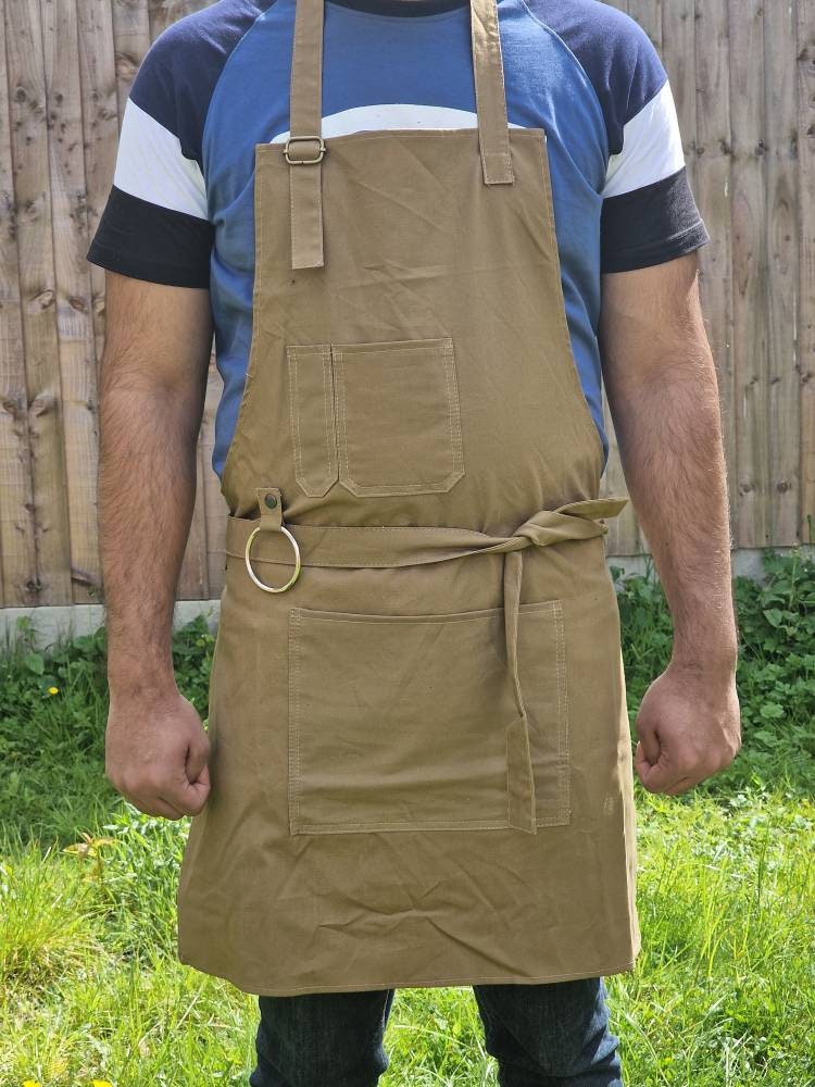 The Merseyside Washable Brown Canvas apron with adjustable neck strap