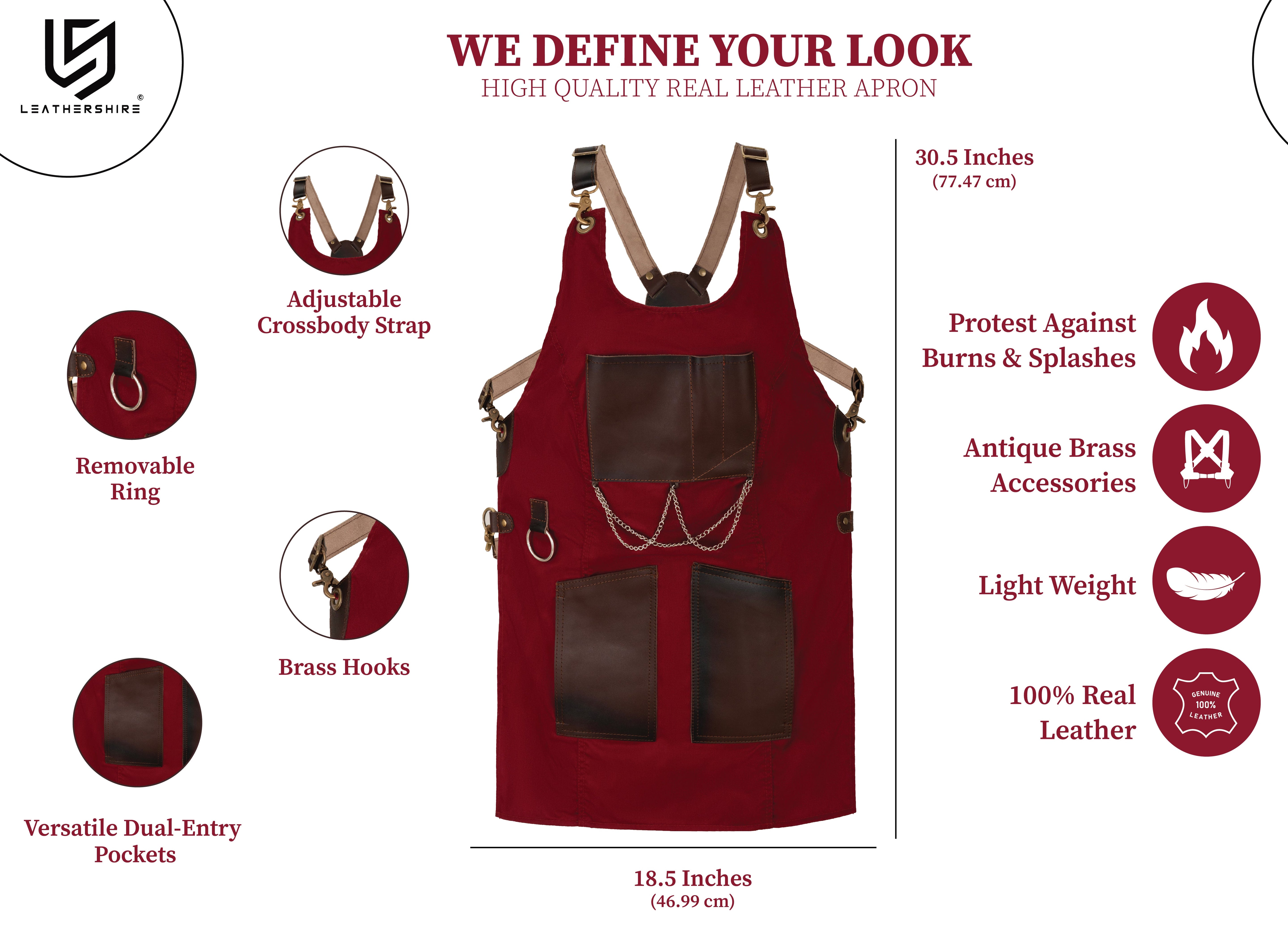 The Bedfordshire New Style Maroon Canvas and Leather Apron