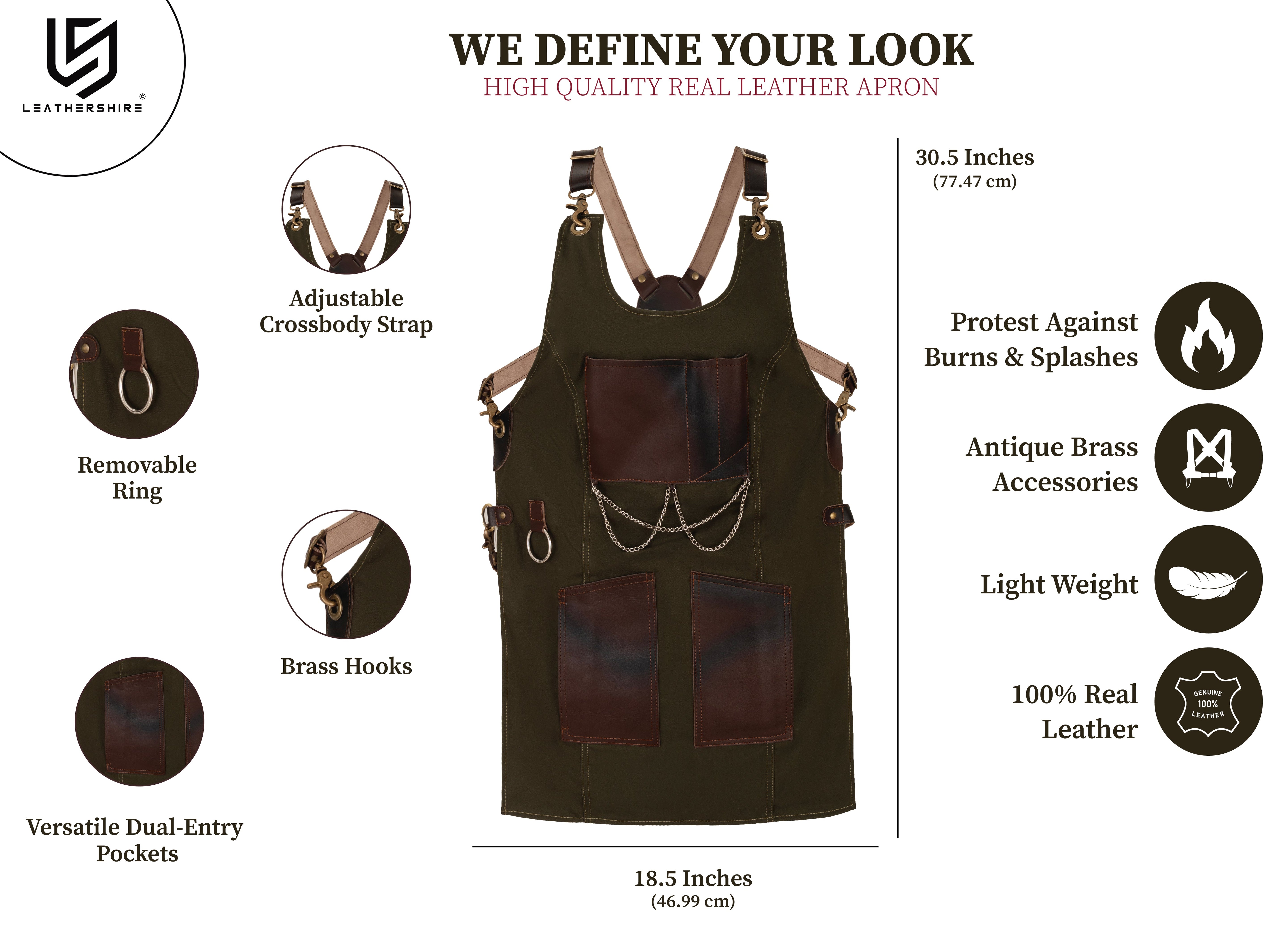 The Bedfordshire New Style Green Canvas and Leather Apron