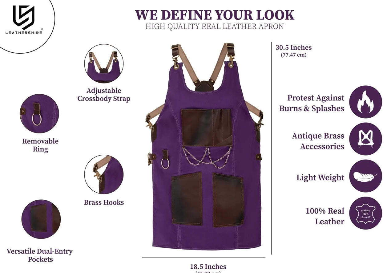 The Bedfordshire New Style Purple Canvas and Leather Apron