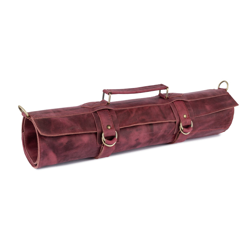 The Dorset Red Crazy Horse Pull up Leather Knife roll - Biggy