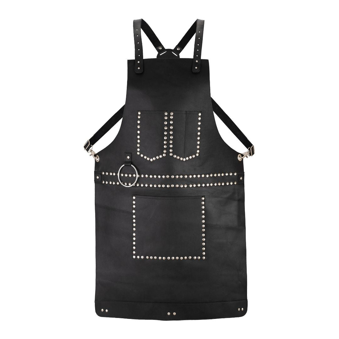 The Berkshire Black Leather Stud Apron