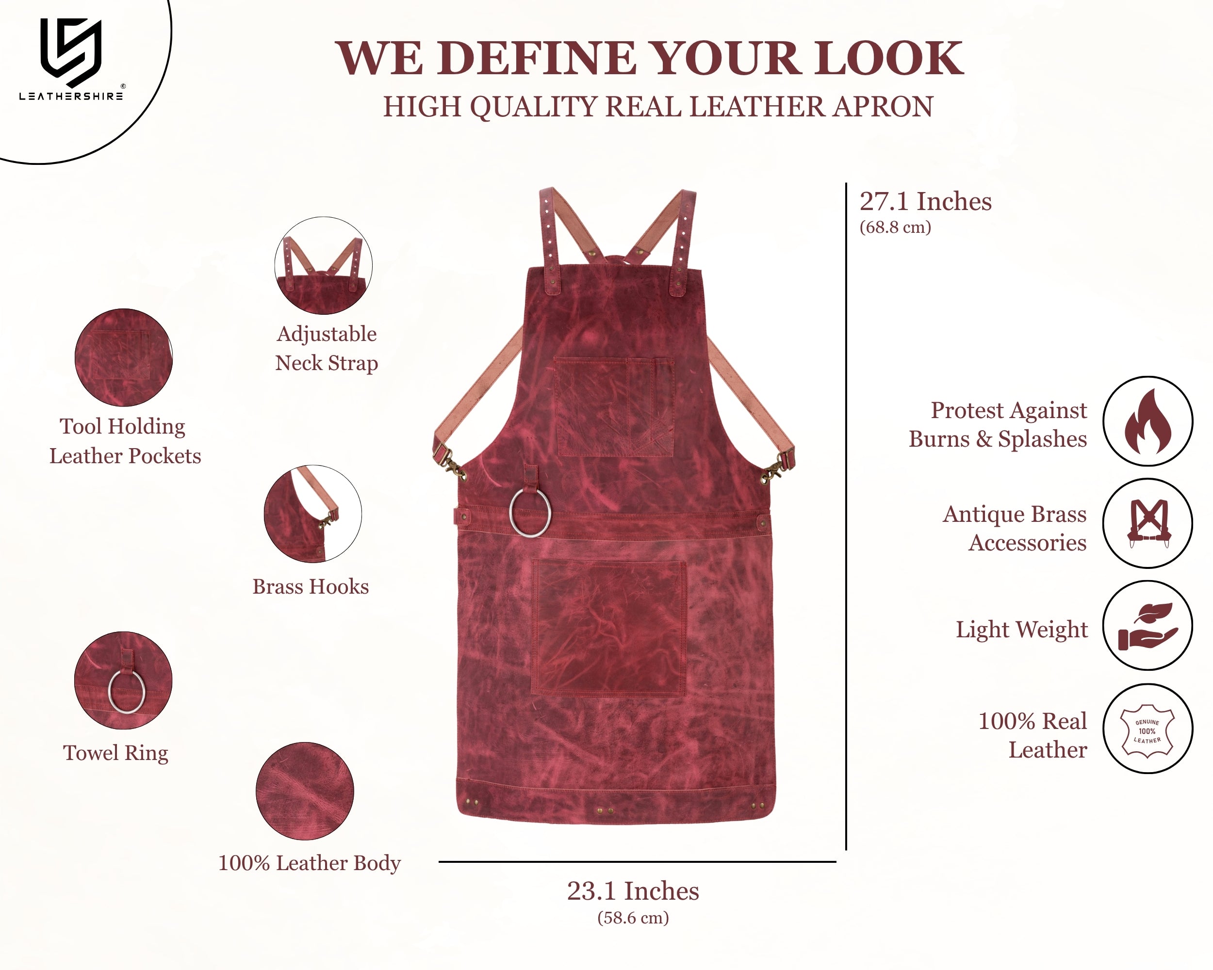 Pink Rose Crazy Horse Pull up Crossbody Leather apron