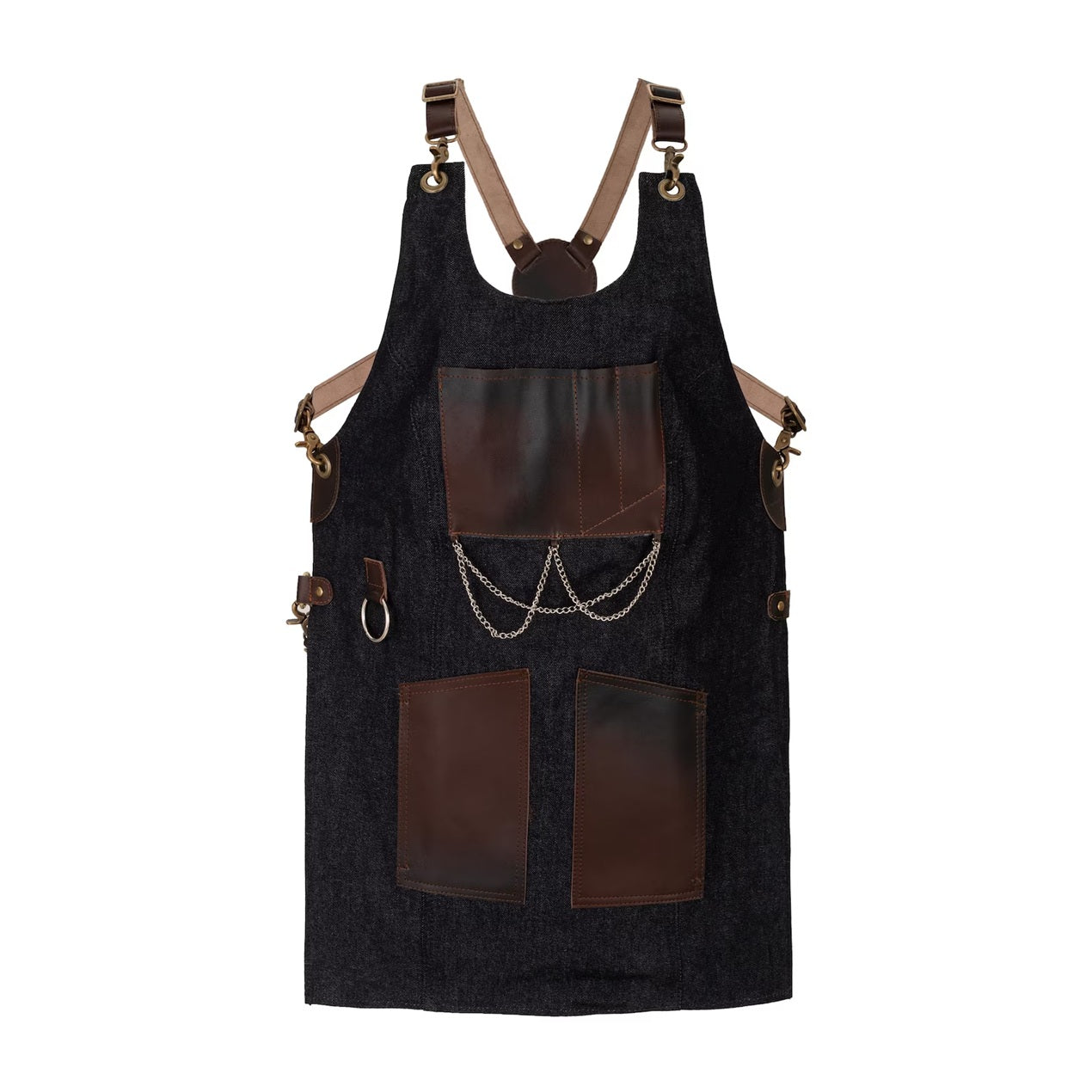 The Bedfordshire New Style Black Denim Canvas and Leather Apron