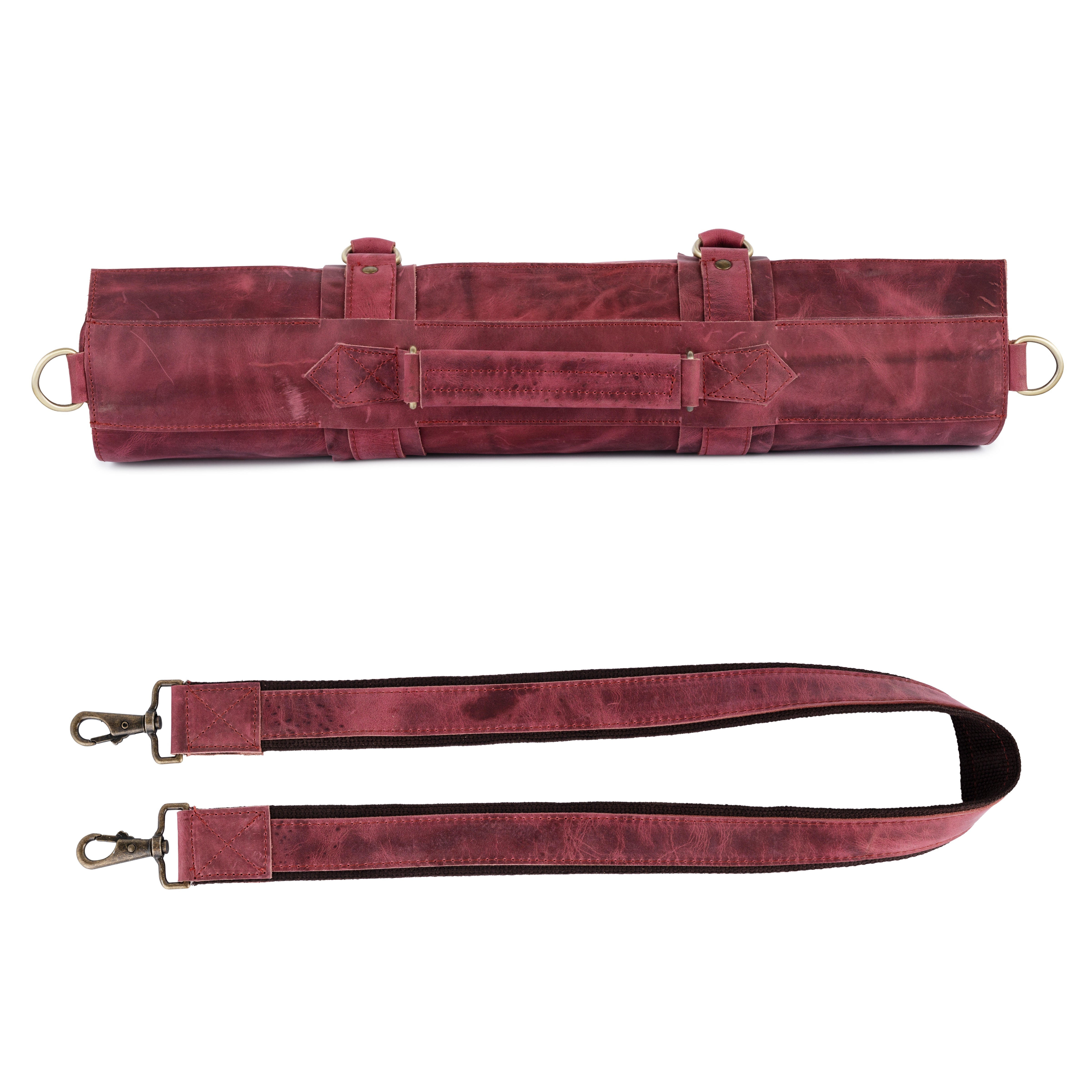 The Dorset Red Crazy Horse Pull up Leather Knife roll - Biggy