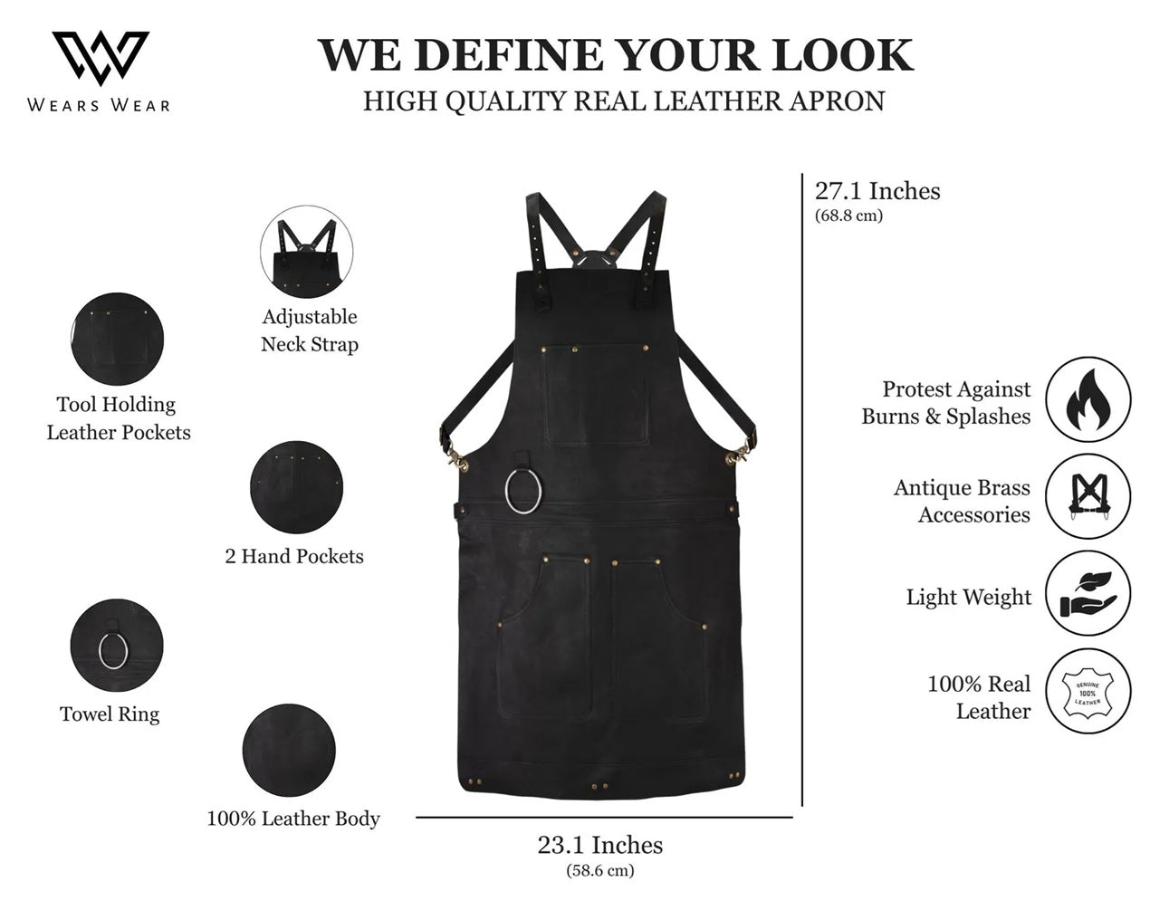 The Berkshire Full Grain Handmade Crossbody Leather apron