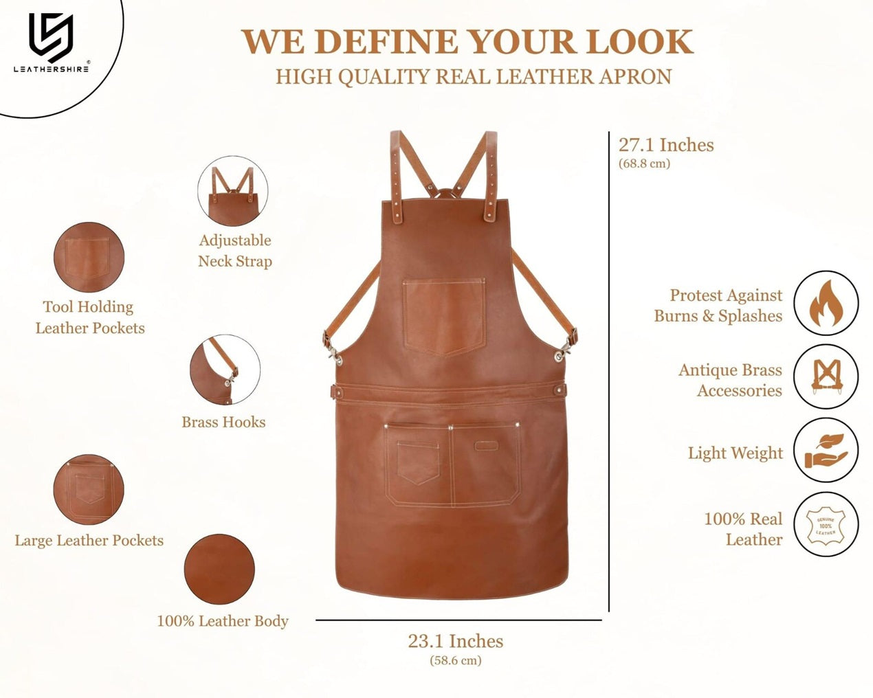 The Northumberland Tan Brown Full Grain Leather Crossbody Apron