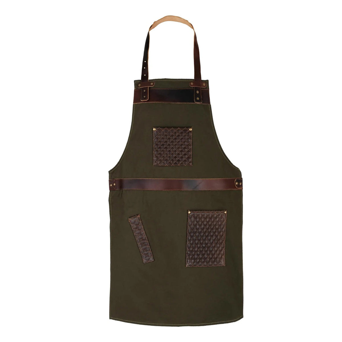 The City of London Canvas Apron with handmade stitching on Leather pockets