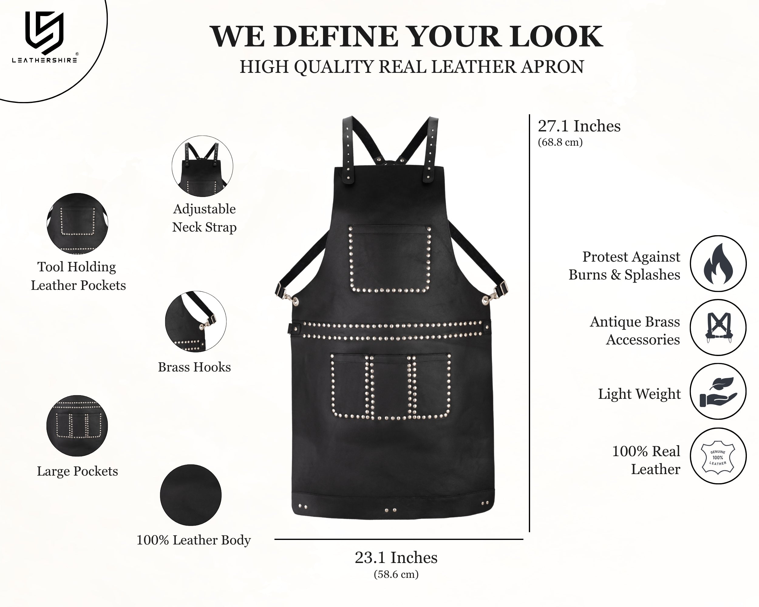 The Berkshire Black Leather Stud Apron