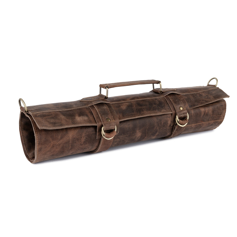 The Dorset Dark Brown Crazy Horse Pull up Leather Knife roll - Biggy