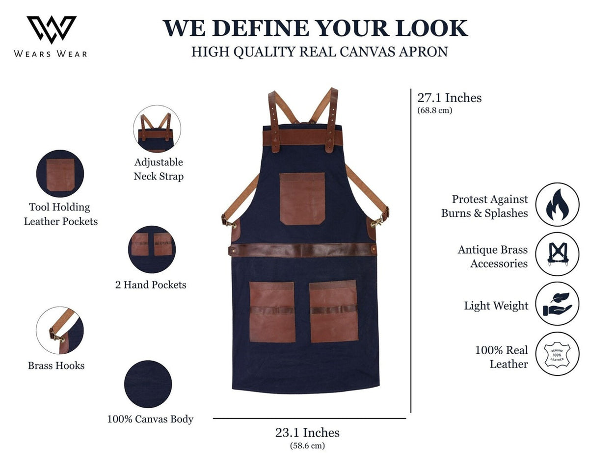 The Essex Canvas Full Grain Handmade Leather Apron