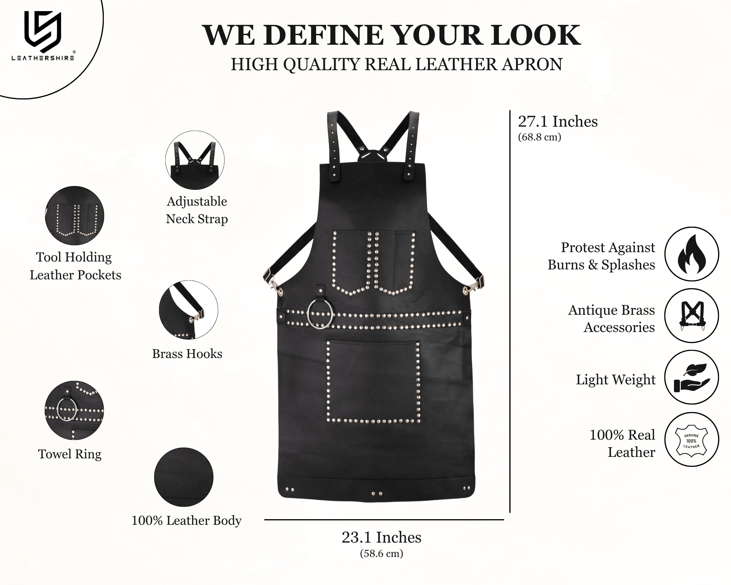 The Berkshire Black Leather Stud Apron