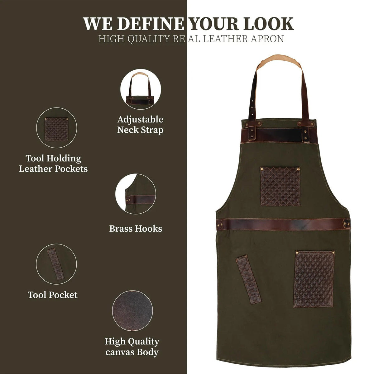 The City of London Canvas Apron with handmade stitching on Leather pockets