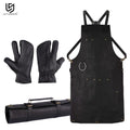 The MasterChef Leather Gift Set (3-in-1) Black Leather apron & Knife Roll with Leather Mitts