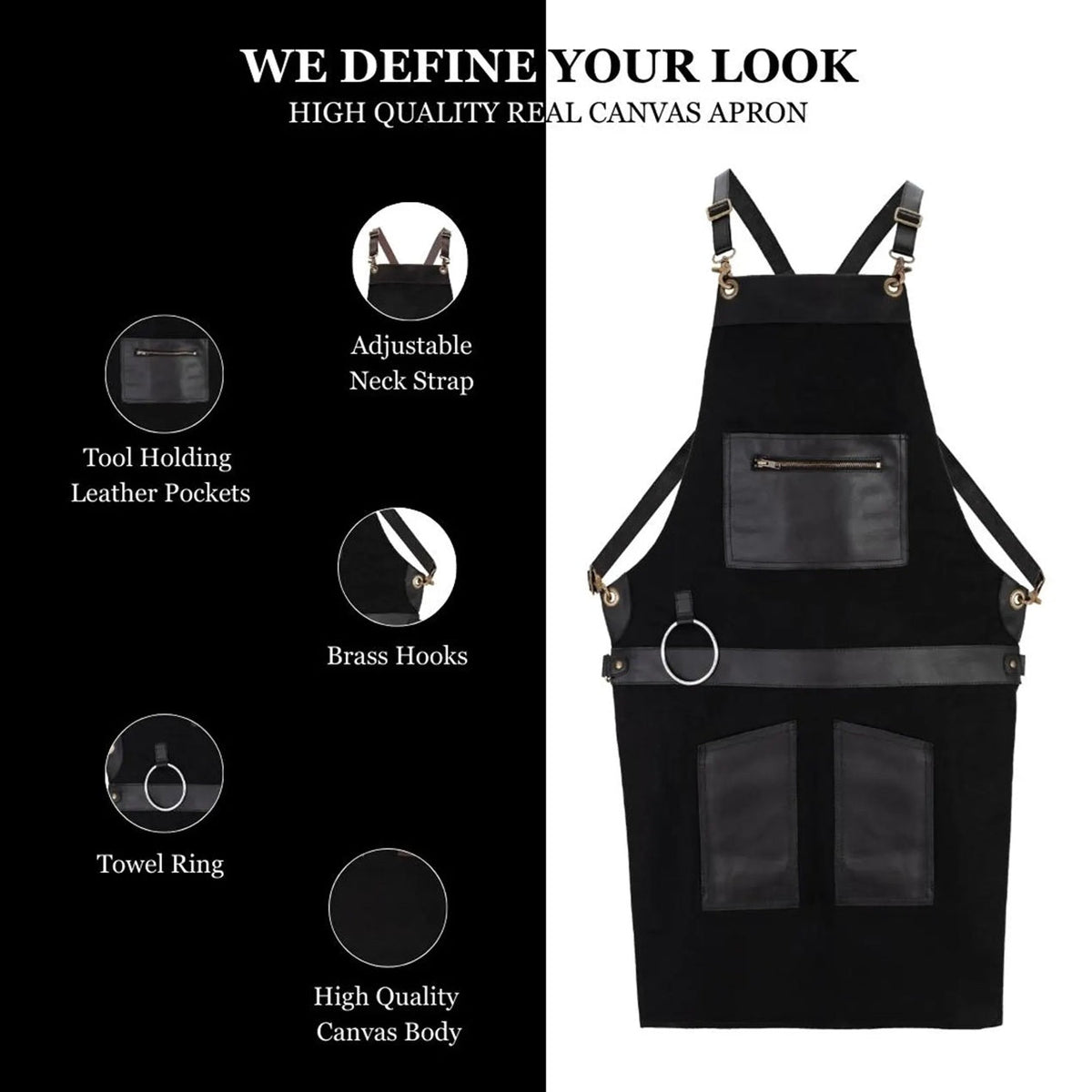 The Devon Canvas Apron with Zip Leather pocket