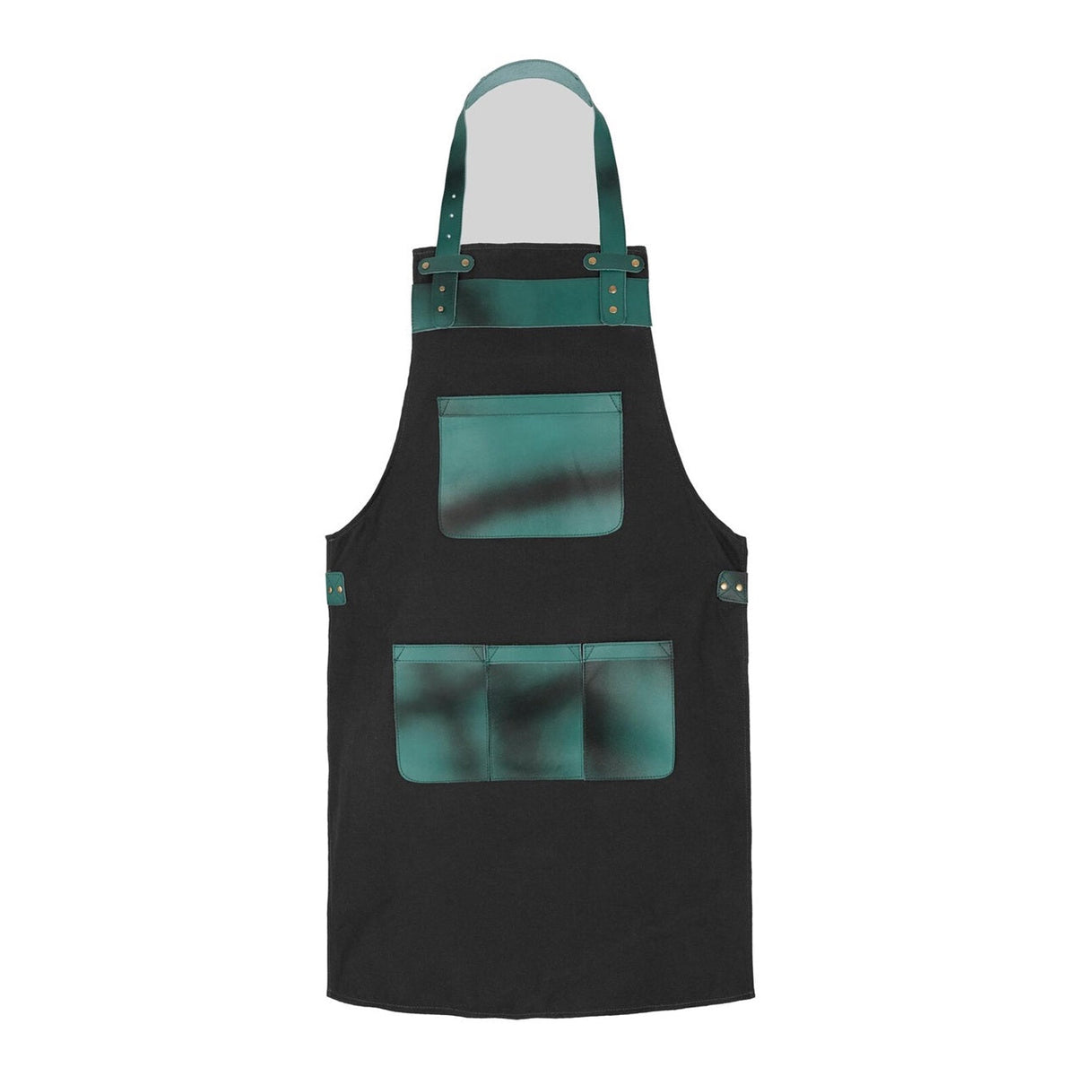 The Essex Full Grain Handmade Green Leather Pocket Canvas Apron