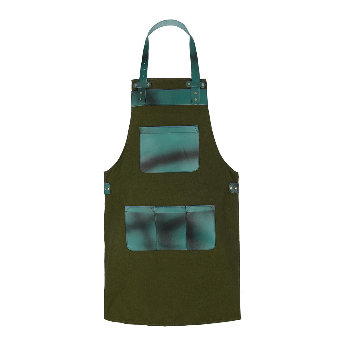 The Essex Full Grain Handmade Green Leather Pocket Canvas Apron