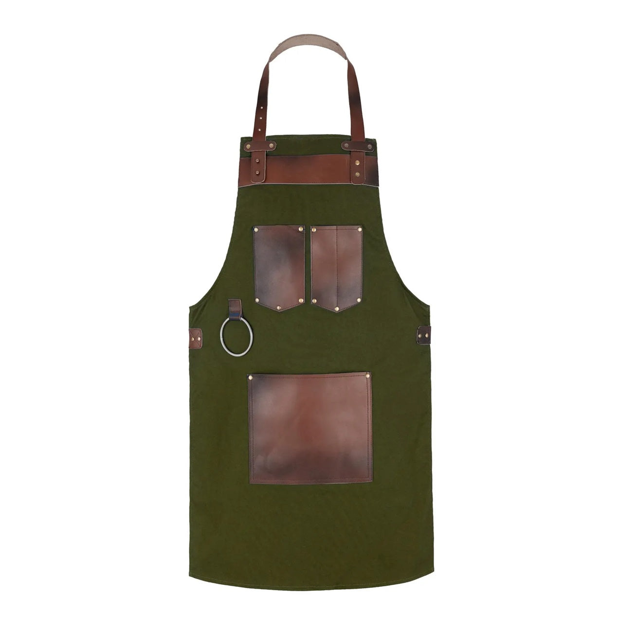 The Essex Full Grain Handmade Brown Leather Pocket Canvas Apron
