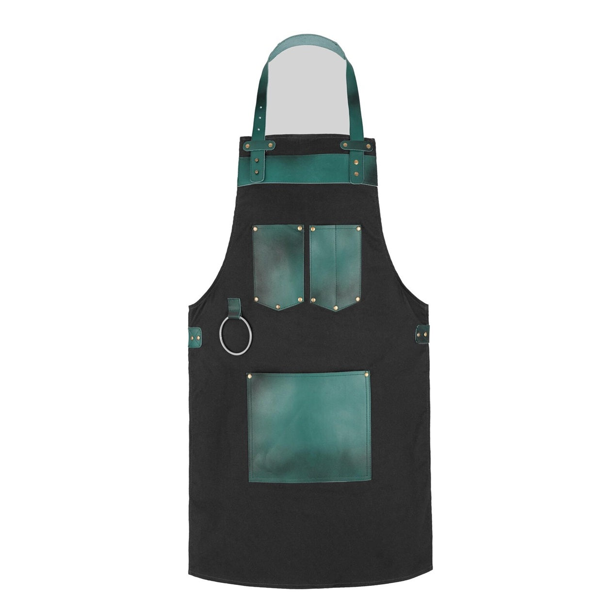 The Essex Full Grain Handmade Green Leather Pocket Canvas Apron