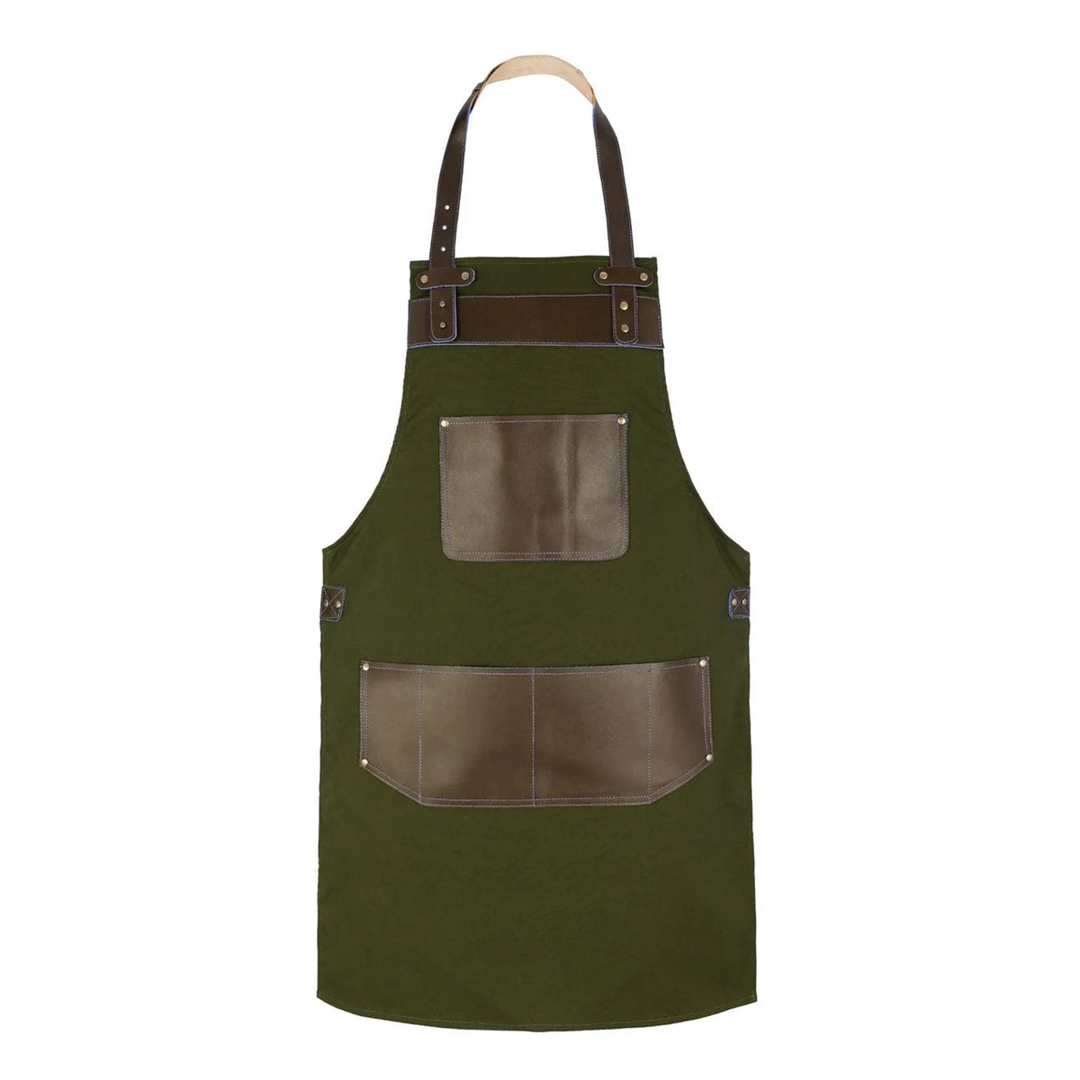 The Essex Full Grain Handmade Brown Leather Pocket Canvas Apron