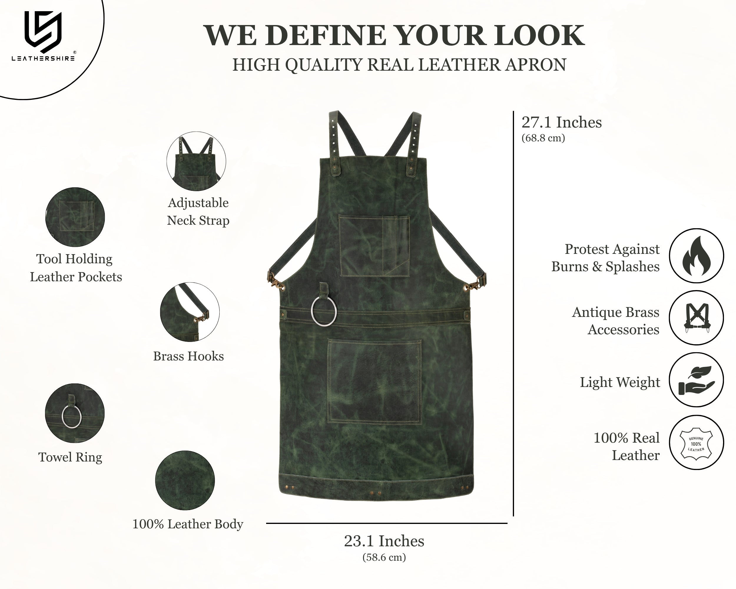 Olive Green Crazy Horse Pull up Crossbody Leather apron