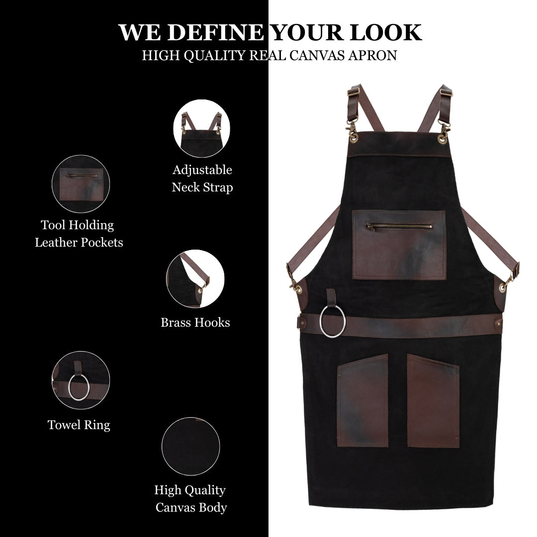 The City of London Canvas Apron with Zip Leather pocket