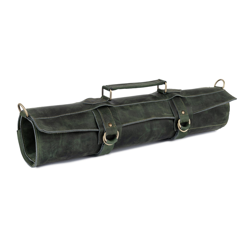 The Dorset Dark Green Crazy Horse Pull up Leather Knife roll - Biggy