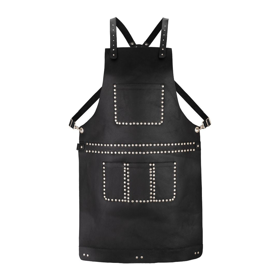 The Berkshire Black Leather Stud Apron