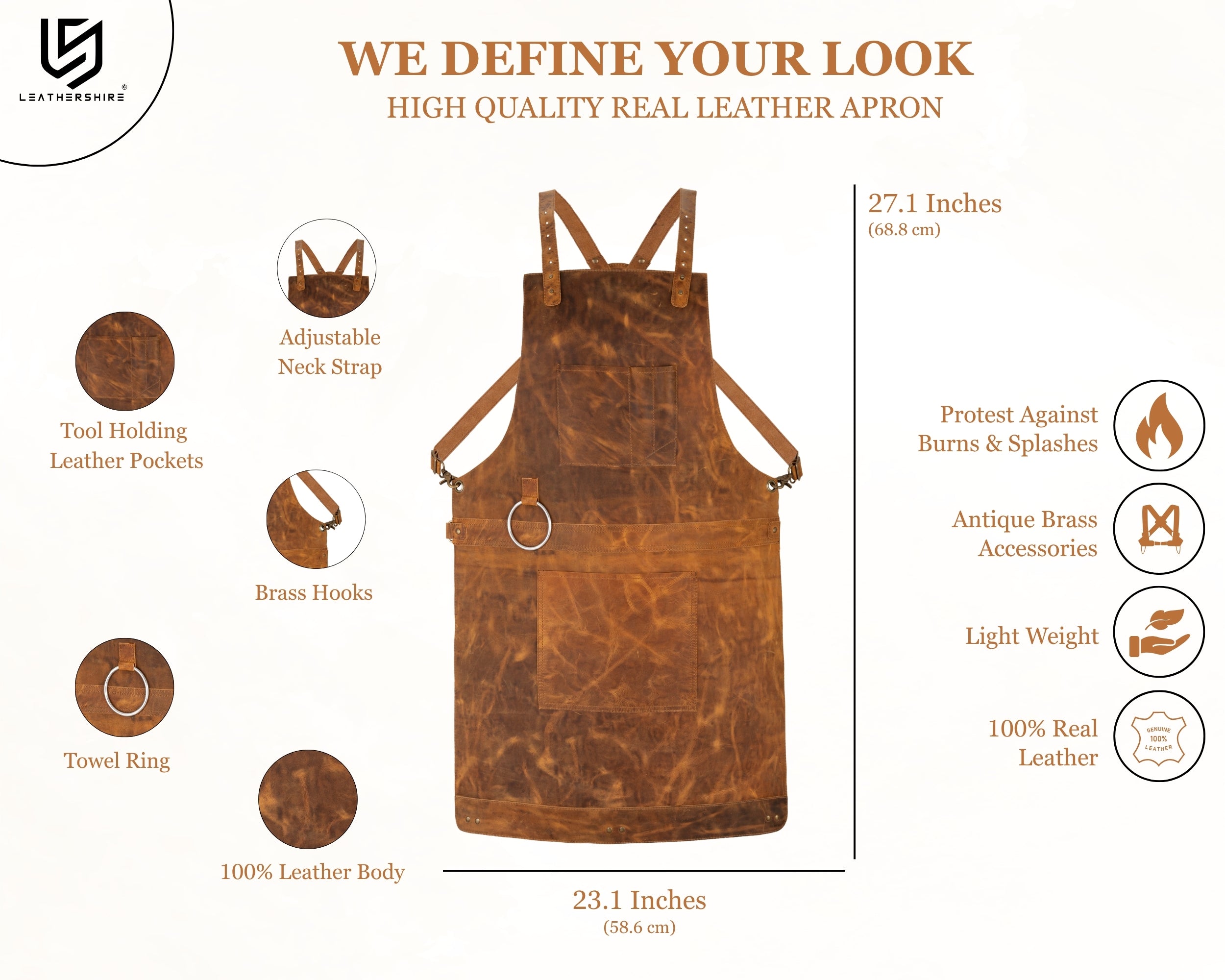 Tan Brown Crazy Horse Pull up Crossbody Leather apron