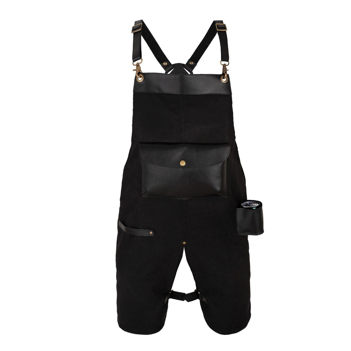 The Devon Black Split Leg Canvas Apron with Can Holder Leather Pocket