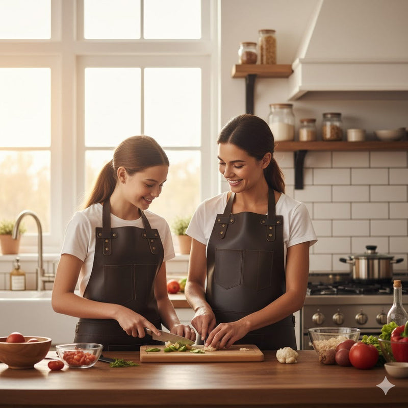 The Northumberland Mother & Daughter Chocolate Brown Full Grain Leather Apron