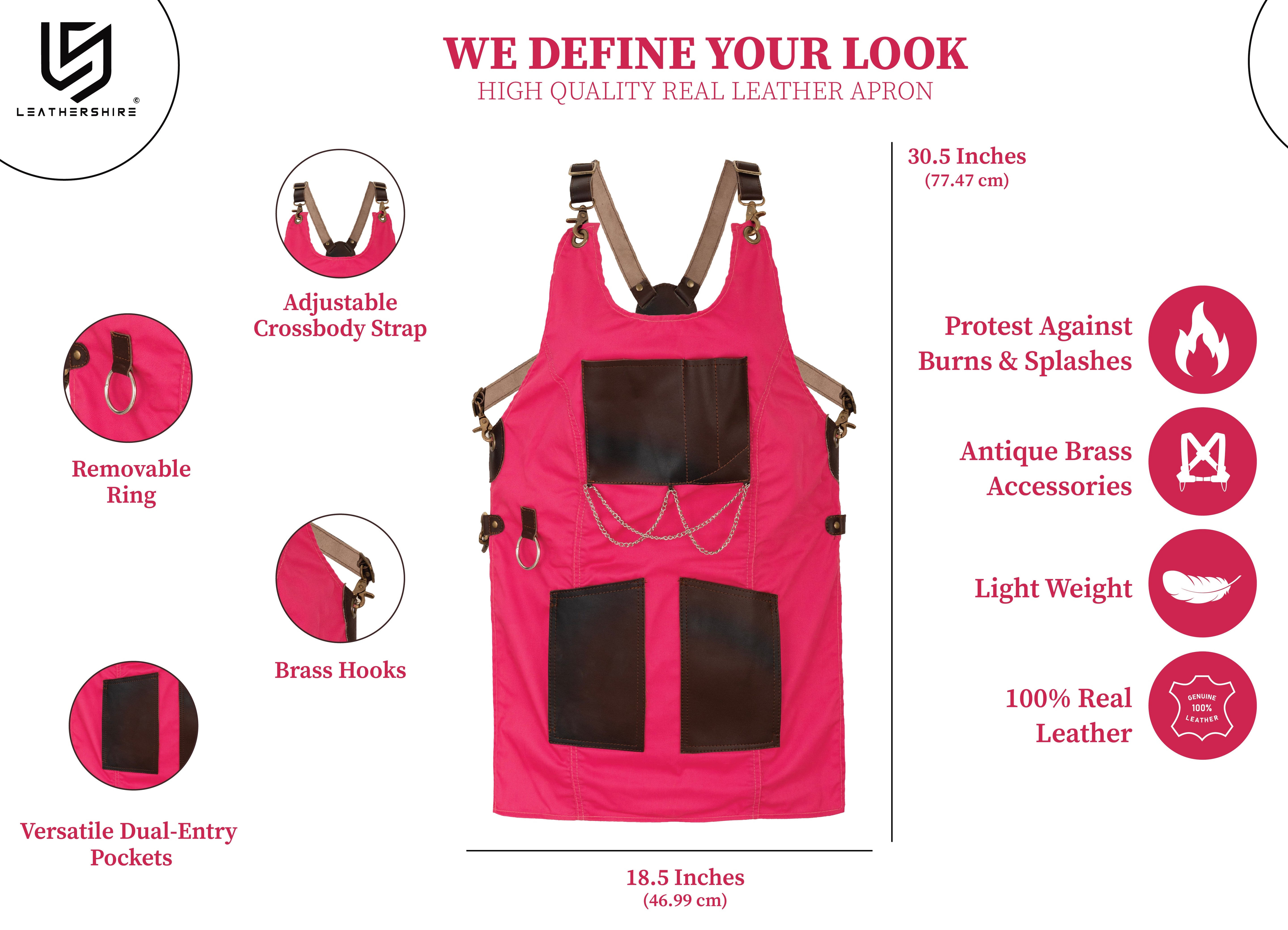 The Bedfordshire New Style Pink Canvas and Leather Apron