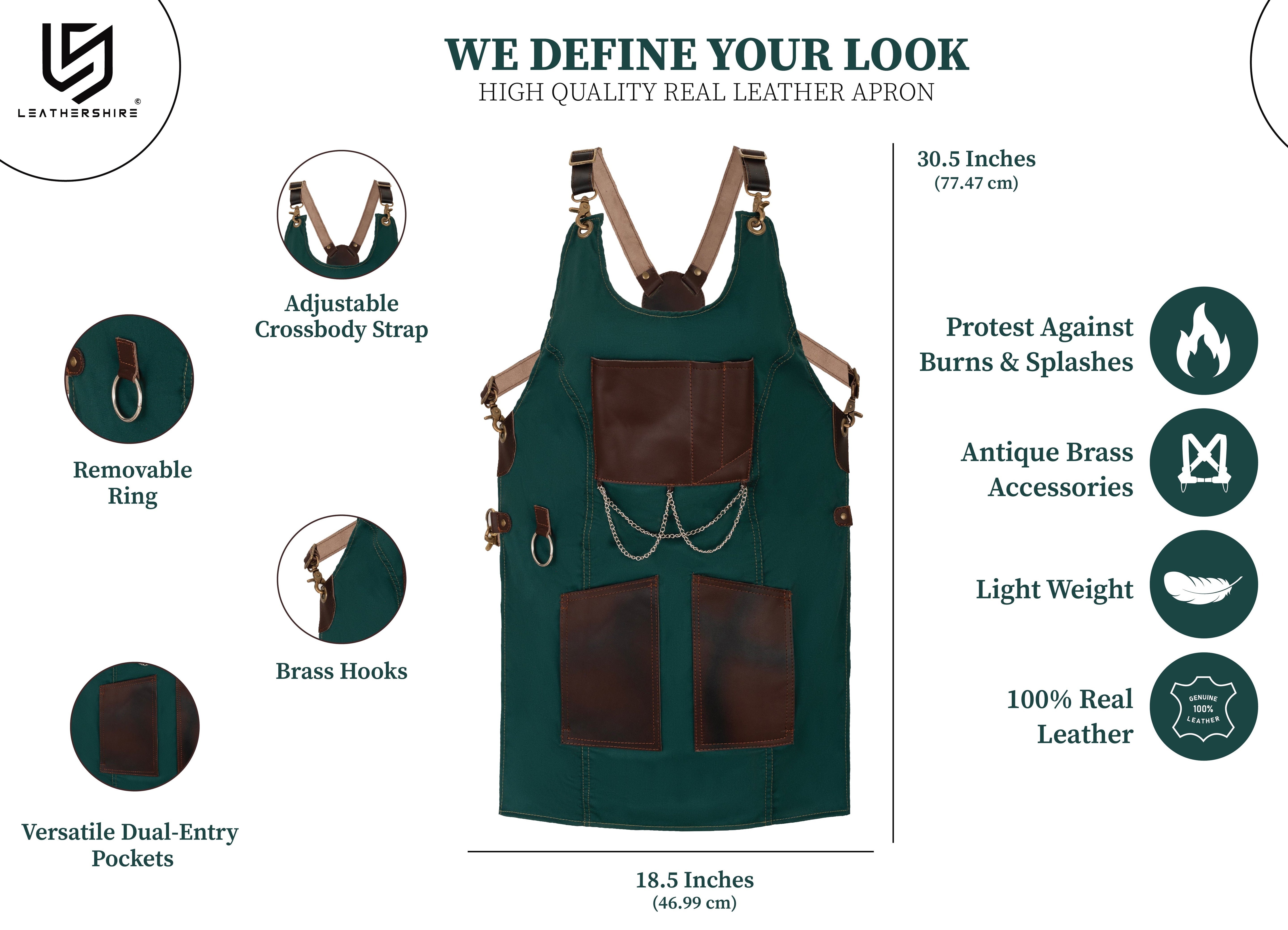 The Bedfordshire New Style Irish Green Canvas and Leather Apron